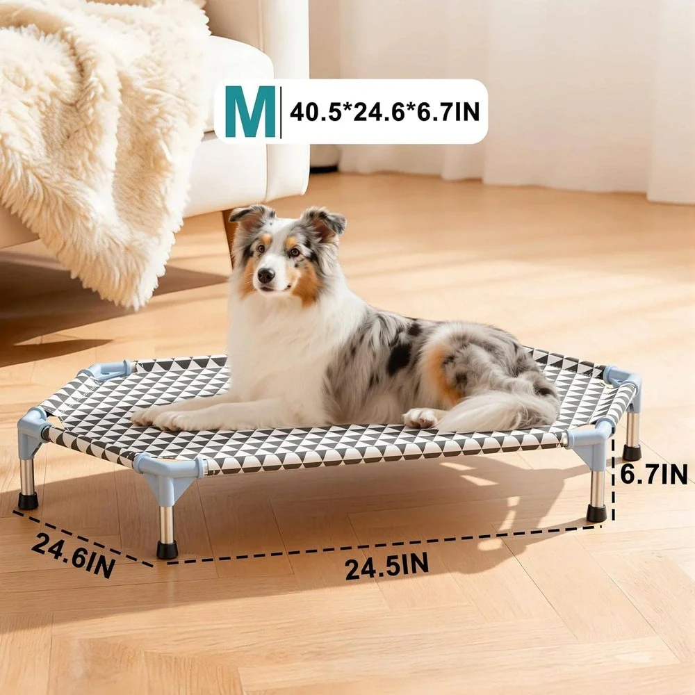 Elevated Pet Dog Bed Gray White Medium Stainless Steel Indoor Outdoor Sleep Cot